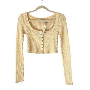Urban Outfitters Out From Under Cream Pale Yellow Waffle Button Crop Top NWTs